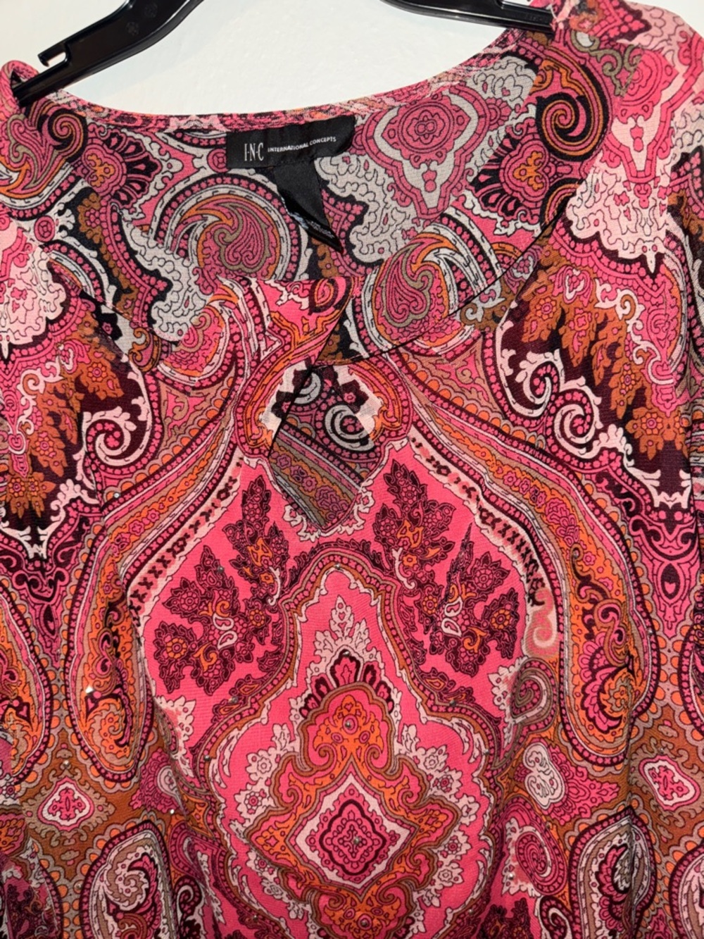 INC International Concepts Red Paisley Tunic Top ptp 18” - Picture 3 of 6